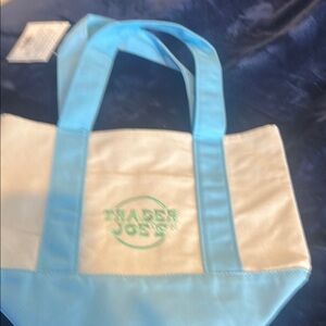 Trader Joe's Blue and Cream Canvas Tote Bag